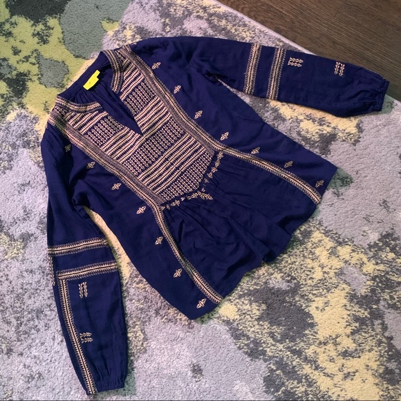 Roberta Roller Rabbit Blue and Gold Embroidered Tunic Top Small - Picture 2 of 6